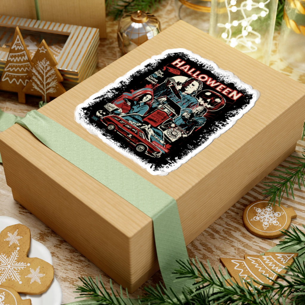 Halloween Horror Collage Kiss-Cut Sticker — Michael Myers Retro Movie Poster Design