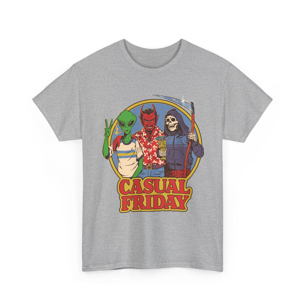 Casual Friday Tee — Alien, Devil & Grim Reaper Retro Graphic Shirt