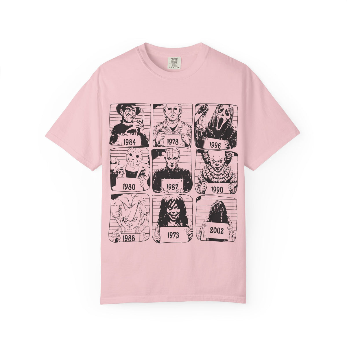 Horror Manga Years Grid T-Shirt — Vintage Anime Faces 1973–2002
