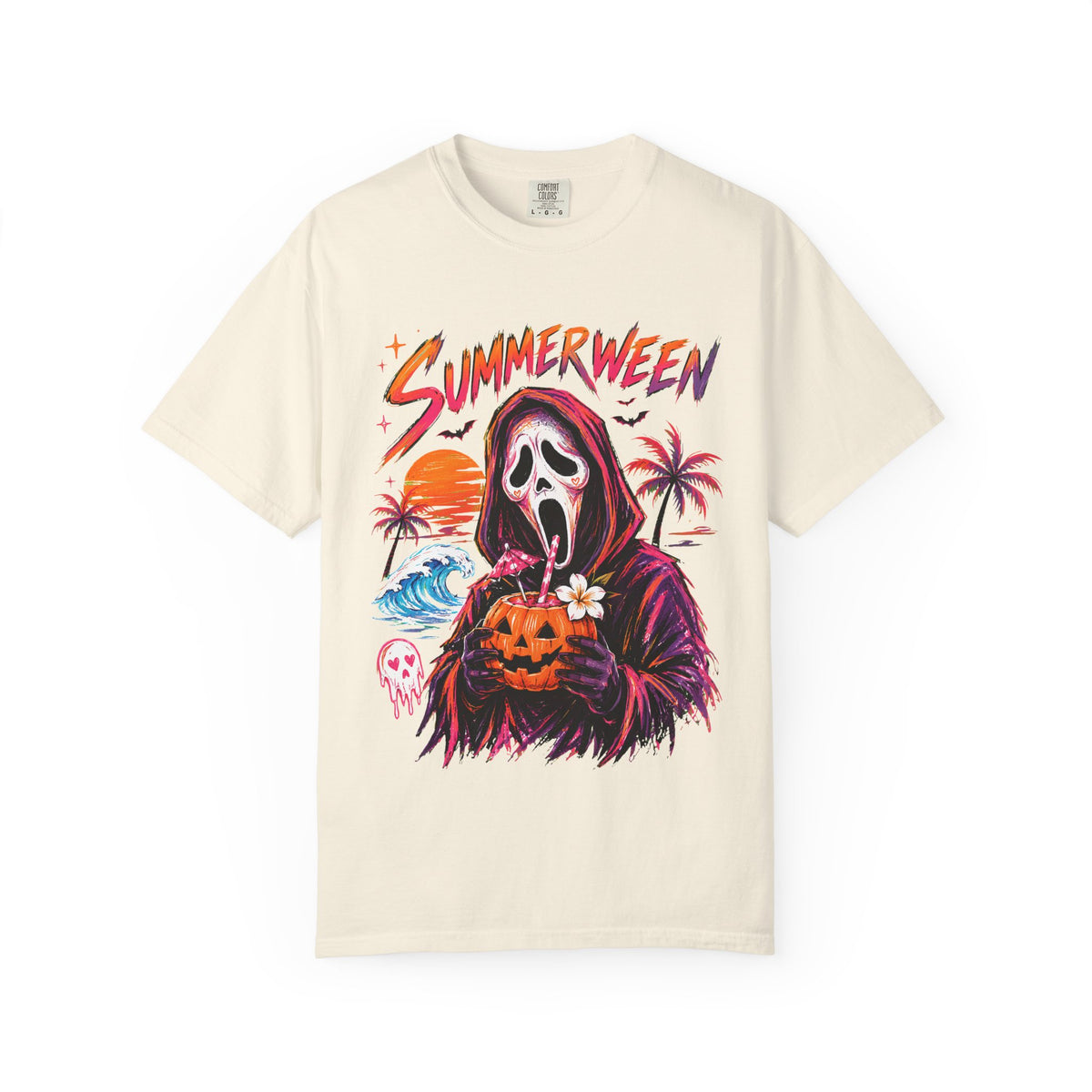 Summerween T-Shirt — Retro Horror Scream Mask Pumpkin Tee