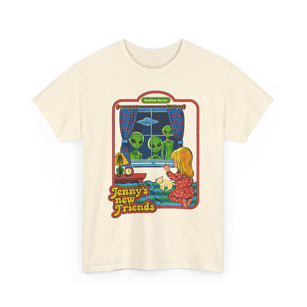 Vintage Kid & Aliens Tee — "Jenny's New Friends" Retro Graphic T-Shirt