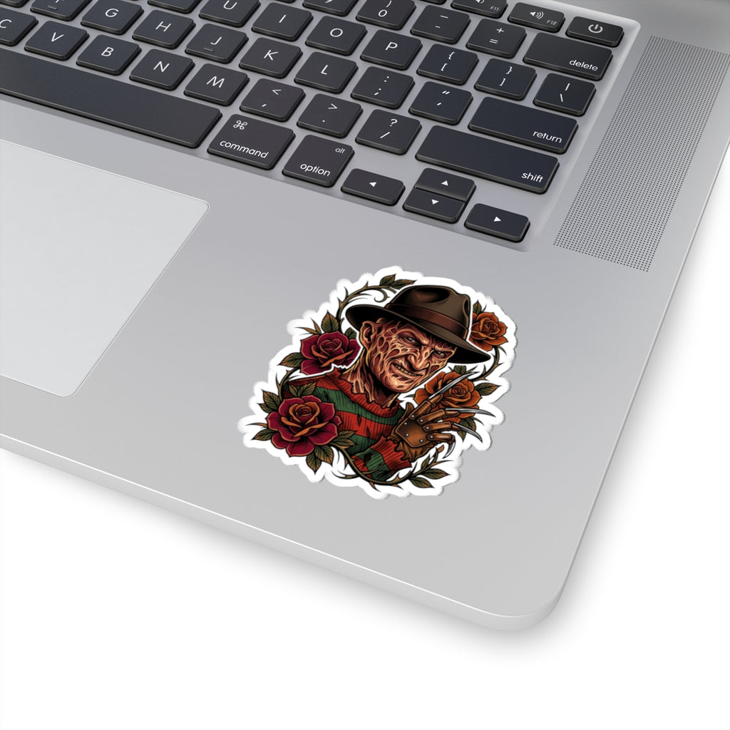 Horror Icon Kiss-Cut Sticker — Freddy Krueger-Inspired Design with Roses
