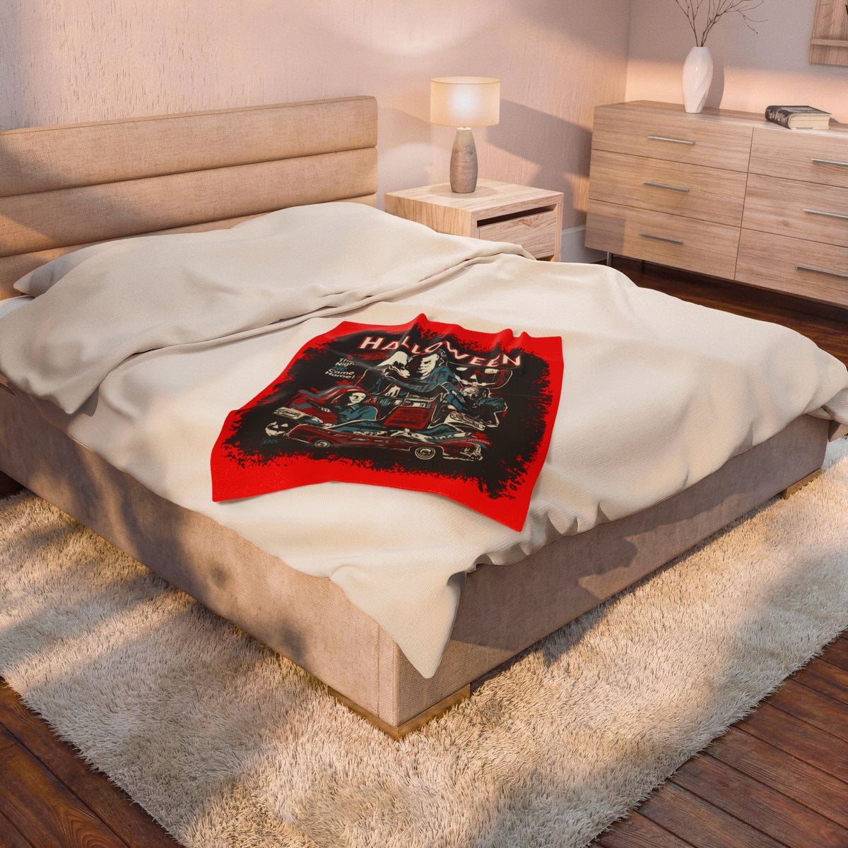 Halloween Movie Velveteen Plush Blanket – Retro Michael Myers Collage