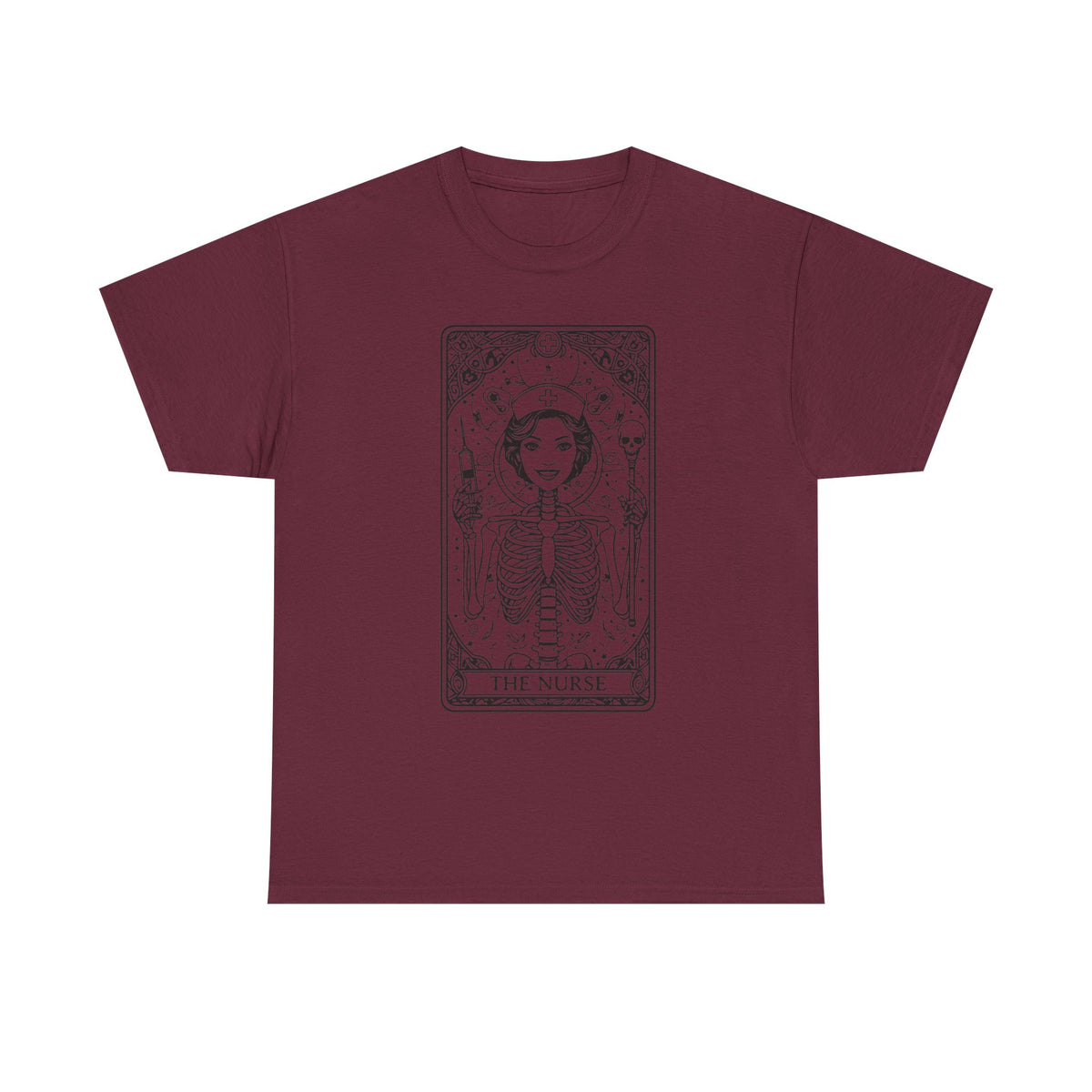 Tarot Nurse Graphic Tee — 'The Nurse' Skeleton Card T-Shirt