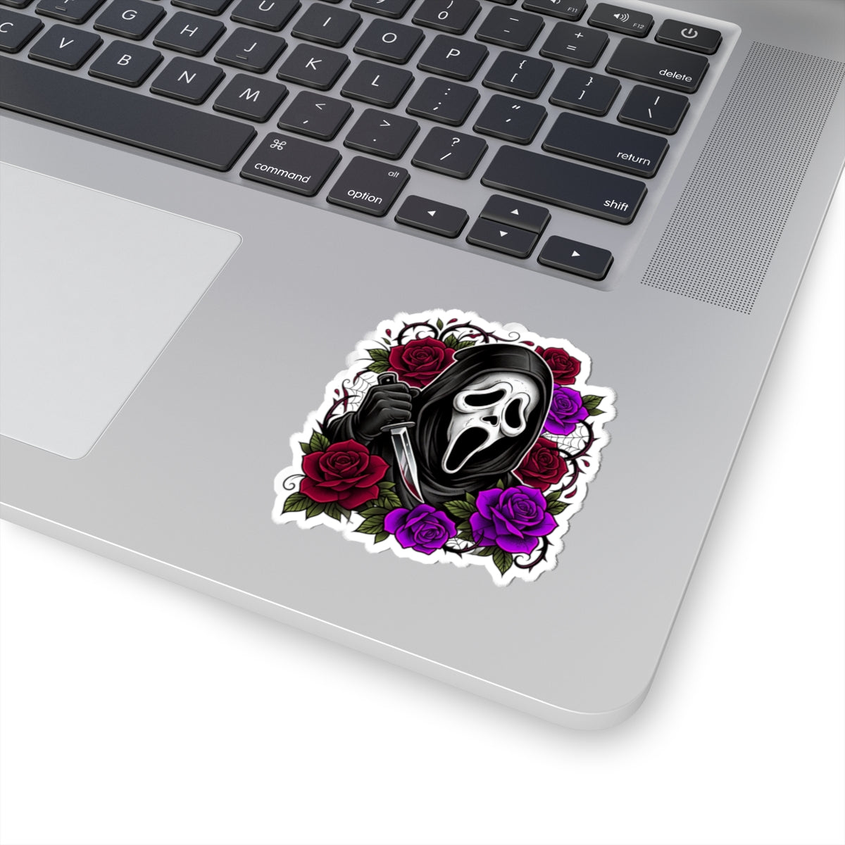 Sticker — Scream Mask Knife with Red & Purple Roses Kiss-Cut Sticker