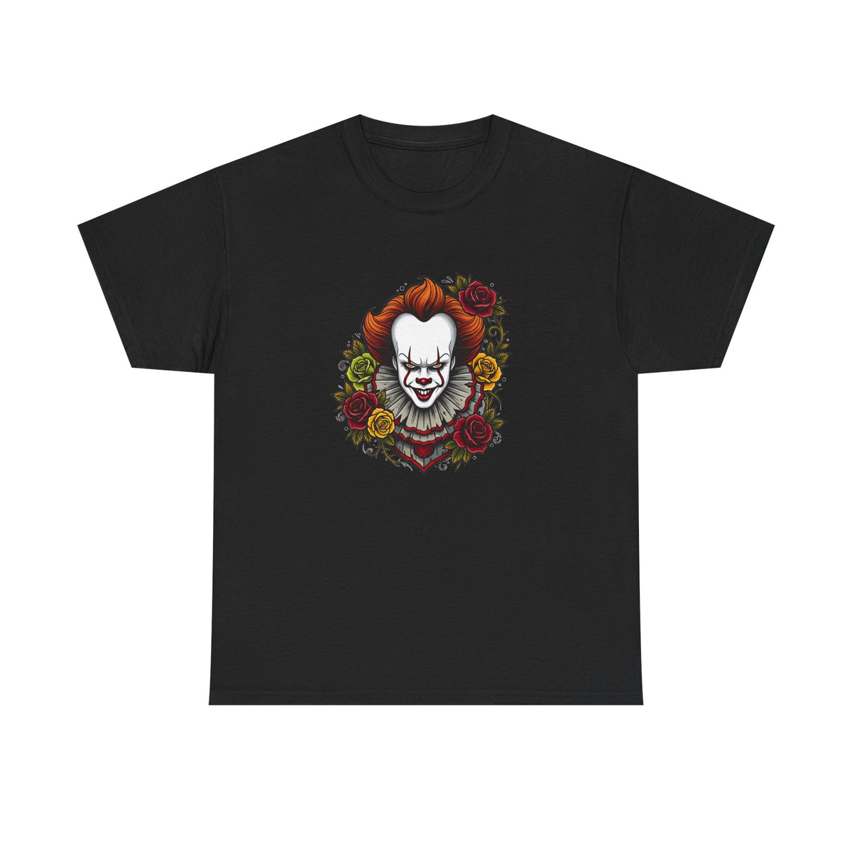 Horror Clown Tee — Pennywise Floral Portrait Graphic T-Shirt