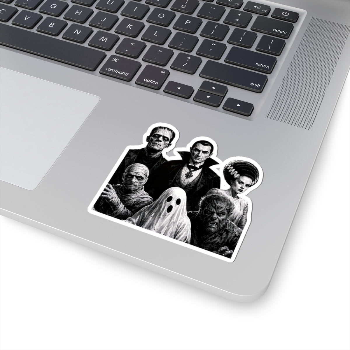 Classic Horror Monsters Kiss-Cut Sticker — Vintage Dracula, Frankenstein, Bride, Mummy & Wolfman Decal