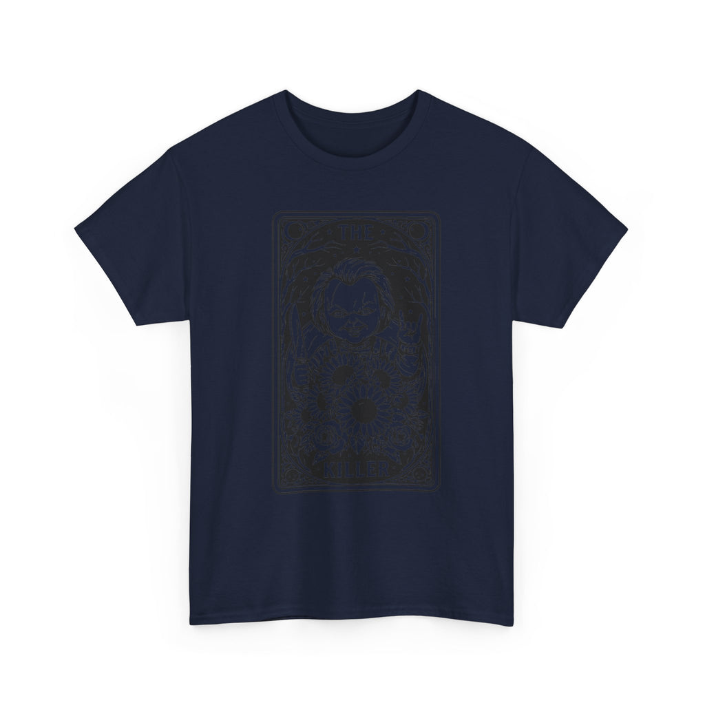 Killer Tarot Tee — Black & White Occult Sunflower Graphic T-Shirt