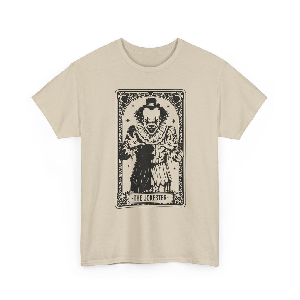 The Jokester Tarot Tee — Vintage Black & White Clown Graphic T‑Shirt