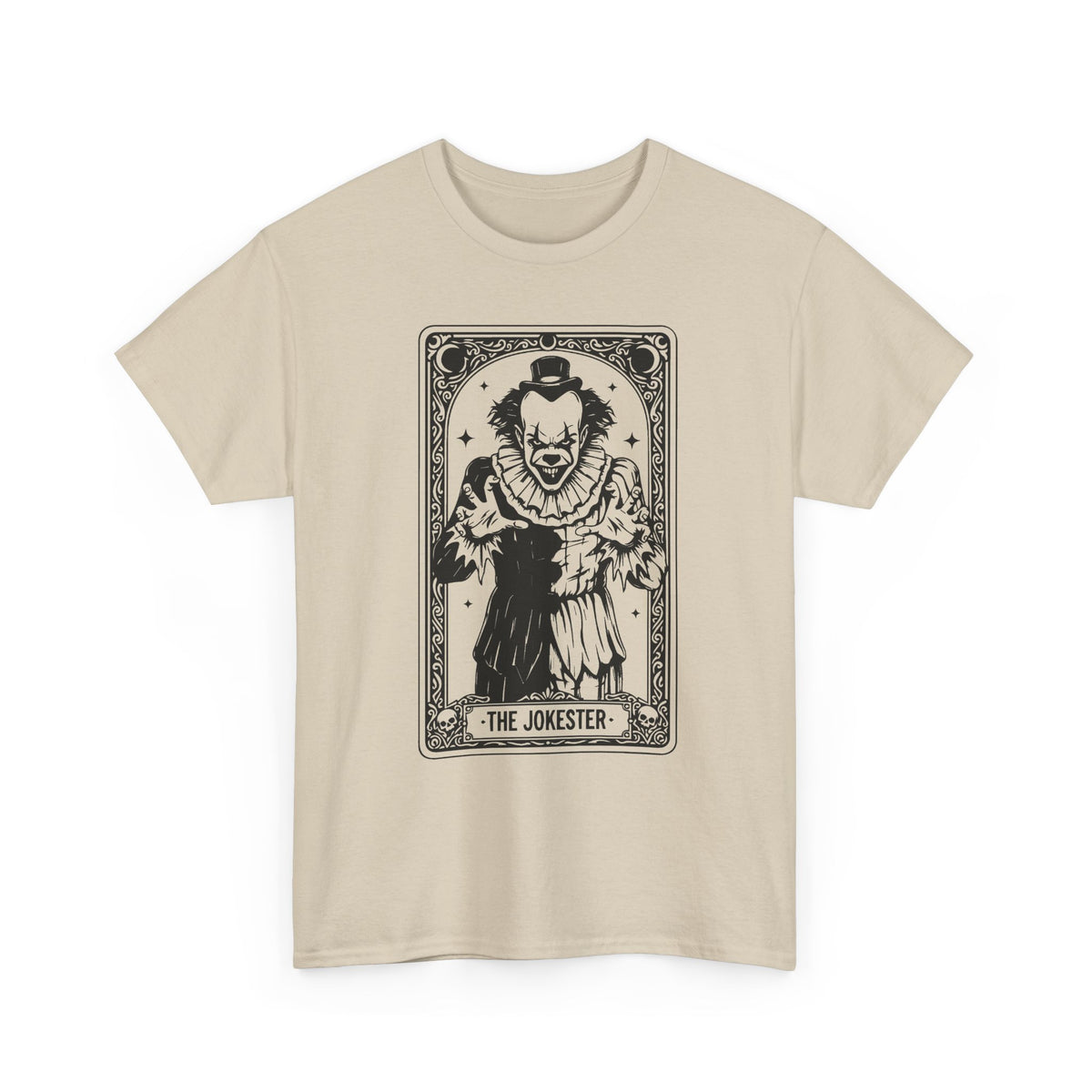 The Jokester Tarot Tee — Vintage Black & White Clown Graphic T‑Shirt