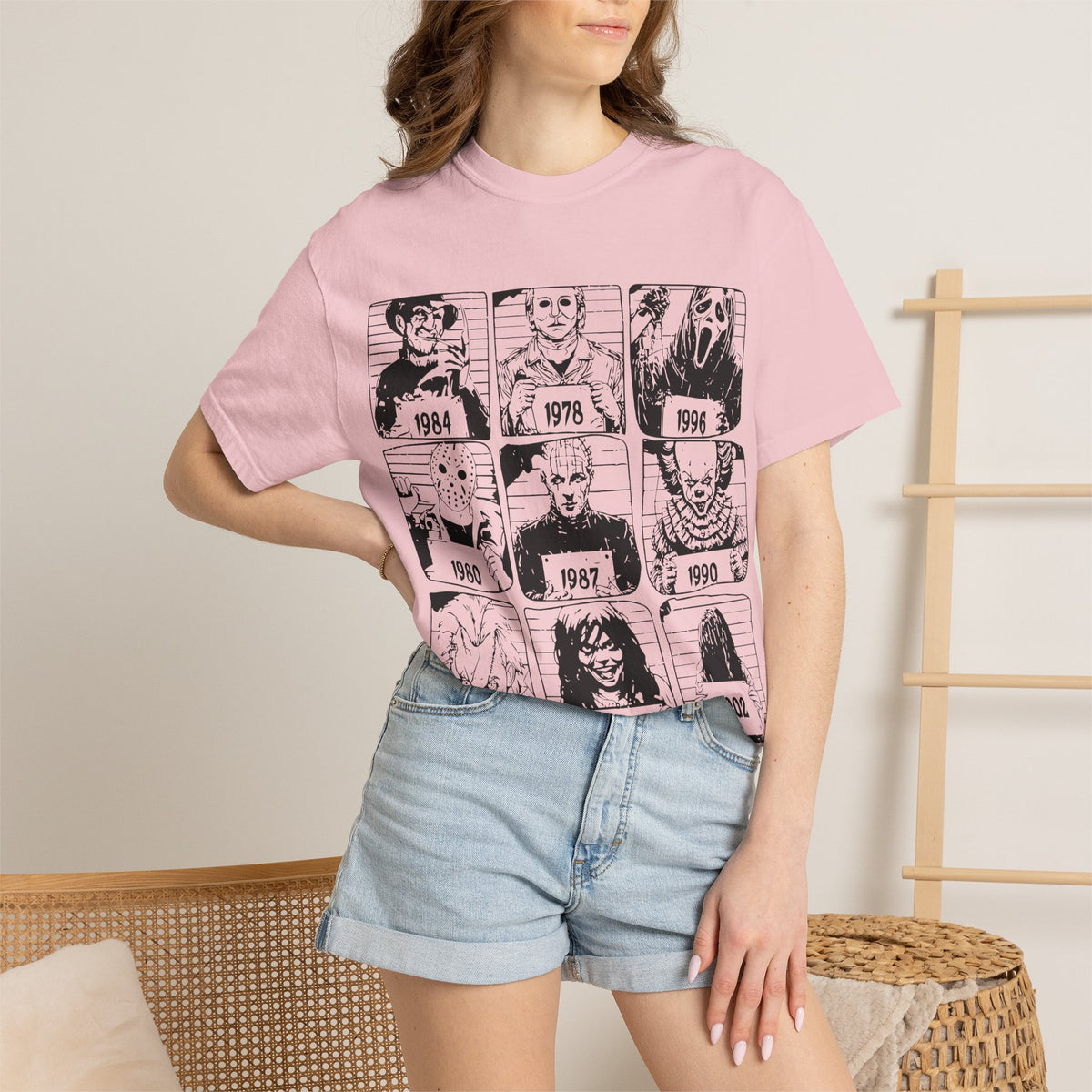 Horror Manga Years Grid T-Shirt — Vintage Anime Faces 1973–2002