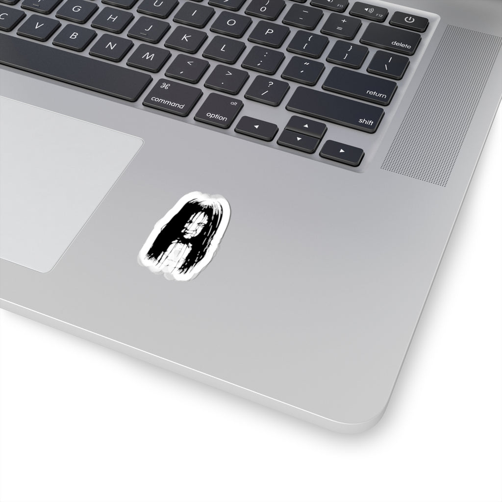 Creepy Girl Kiss-Cut Sticker — Horror Laptop Decal